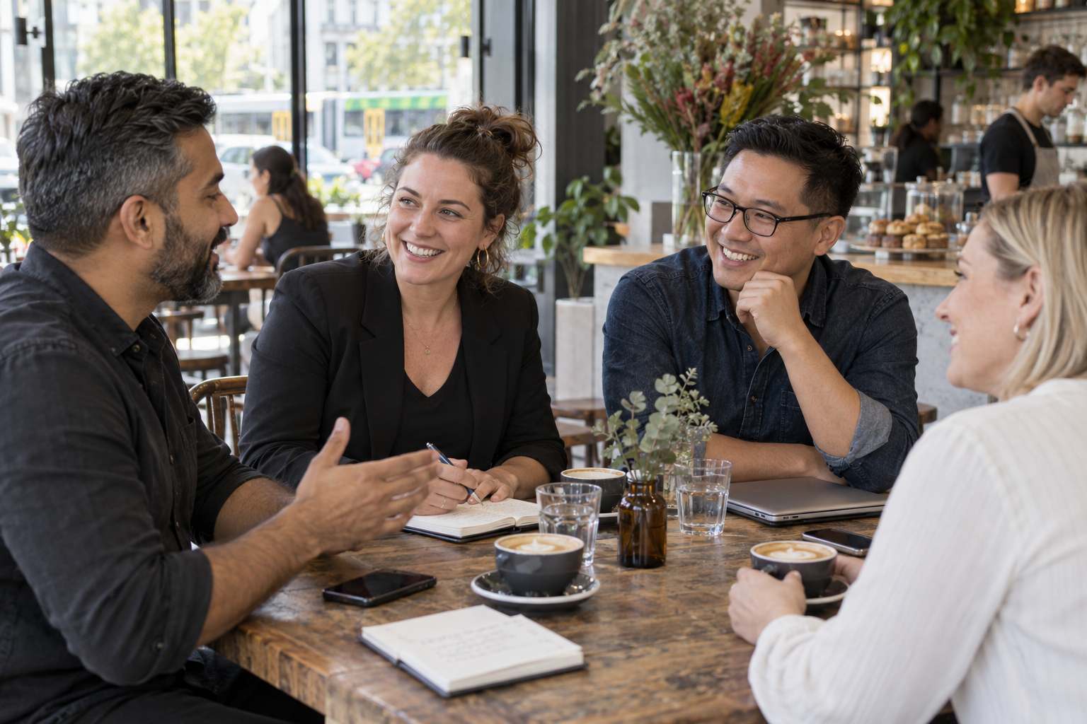 Business owners in conversation